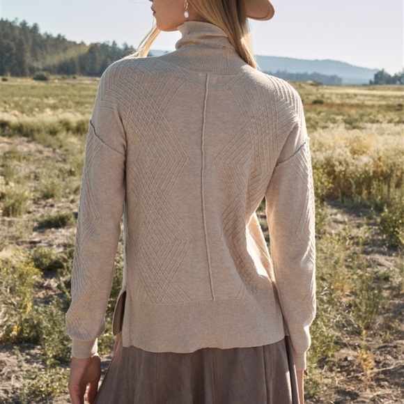 Turtleneck Cotton Knit Design Top - Picture 3 of 4